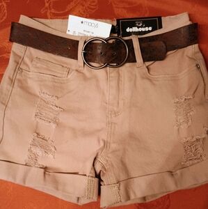 Dollhouse tan shorts style 8243 are women's low-rise short shorts Size 3/4
